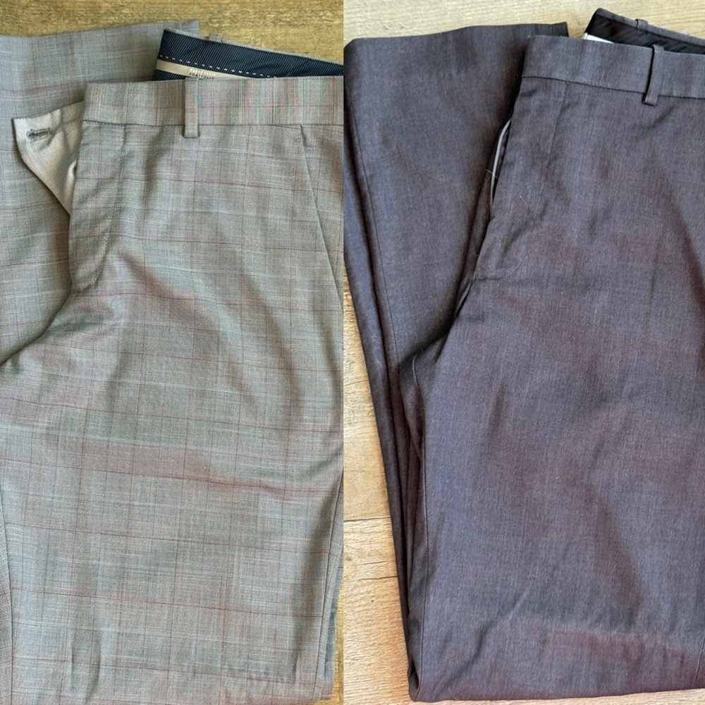 Perry Ellis Portfolio men’s slim fit dress pants Lot of 2 33x32 plaid and gray